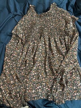 Smocked Floral Peasant Blouse - Black Floral